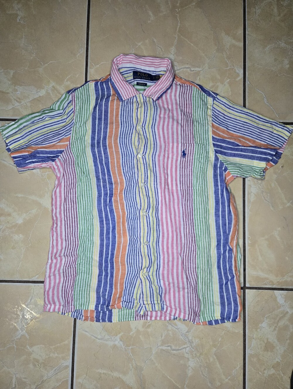 Polo Ralph Lauren Men's, Linen Short Sleeve Striped Camp Shirt, Multi, S/P